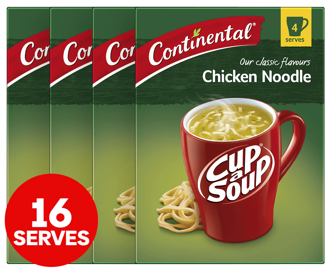 4 x 4pk Continental Cup A Soup Classic Chicken Noodle 40g