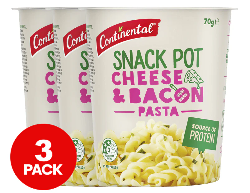 3 x Continental Snack Pot Cheese & Bacon Pasta 70g