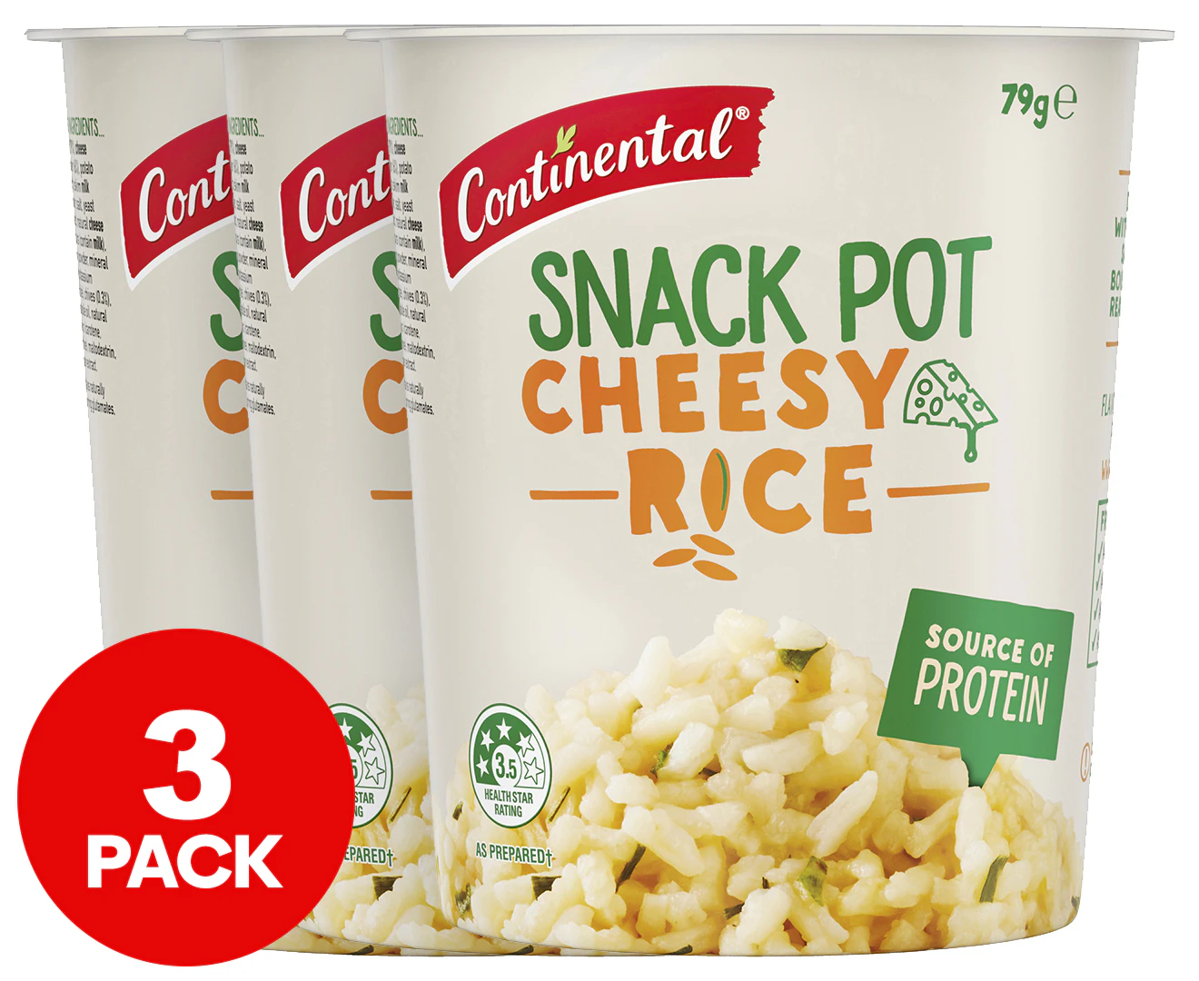 3 x Continental Snack Pot Cheesy Rice 79g