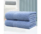 JustLINEN 550GSM 2 Pieces Cotton Bathroom Bath Sheets Set-Blue Suede