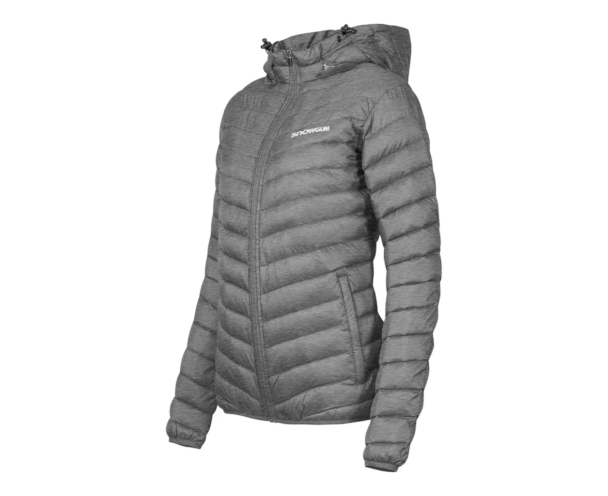 SNOWGUM Twin Pines Down Jacket Womens Downproof Handwarmer pockets Insulated Lightweight Water Resistant Wind Resistant Hooded Detachable Hood Collared - Grey Marle