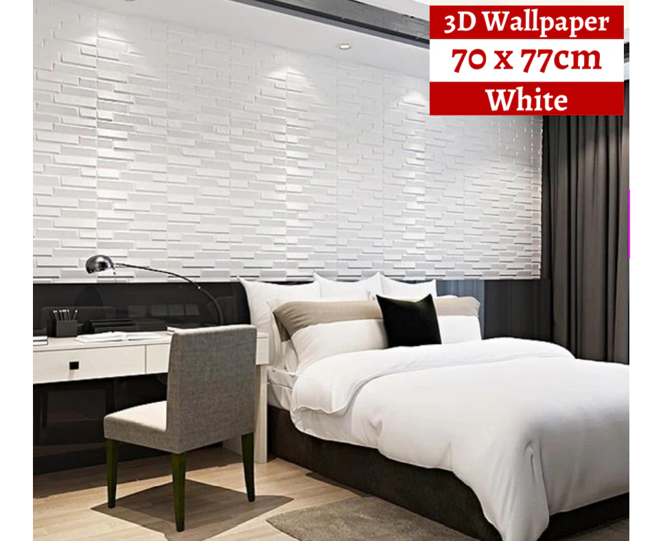 10PCS 3D Foam White Slope Self Adhesive Home Wallpaper Panels 70 x 77cm