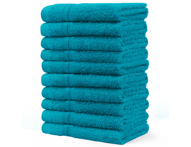 JustLINEN 500GSM 10Pieces Face Washers Towels 30x30cm Set-Teal