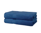 JustLINEN 650GSM 2Pcs Cotton Bath Towel 68x 137cm Soft Set-Navy
