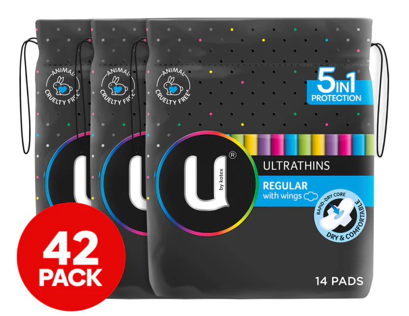 U by Kotex Ultrathin Regular Pads with Wings Pack of 14