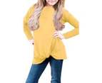 Azura Exchange Mustard Twist Knot Detail Long Sleeve Girl’s Top Women Clothing Kids Dresses