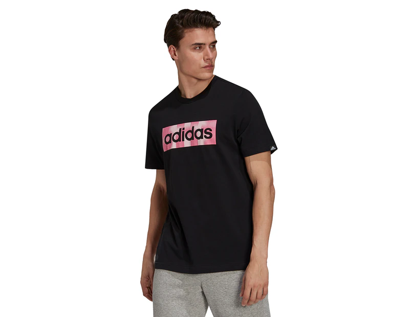 Adidas Men's Colour Box Graphic Tee / T-Shirt / Tshirt - Black/Clear Pink