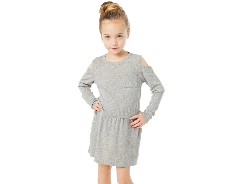 Azura Exchange Gray Girl's Long Sleeve Cold Shoulder Dress Women Clothing Kids Dresses