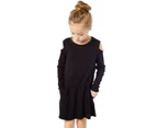 Azura Exchange Black Girl's Long Sleeve Cold Shoulder Dress Women Clothing Kids Dresses