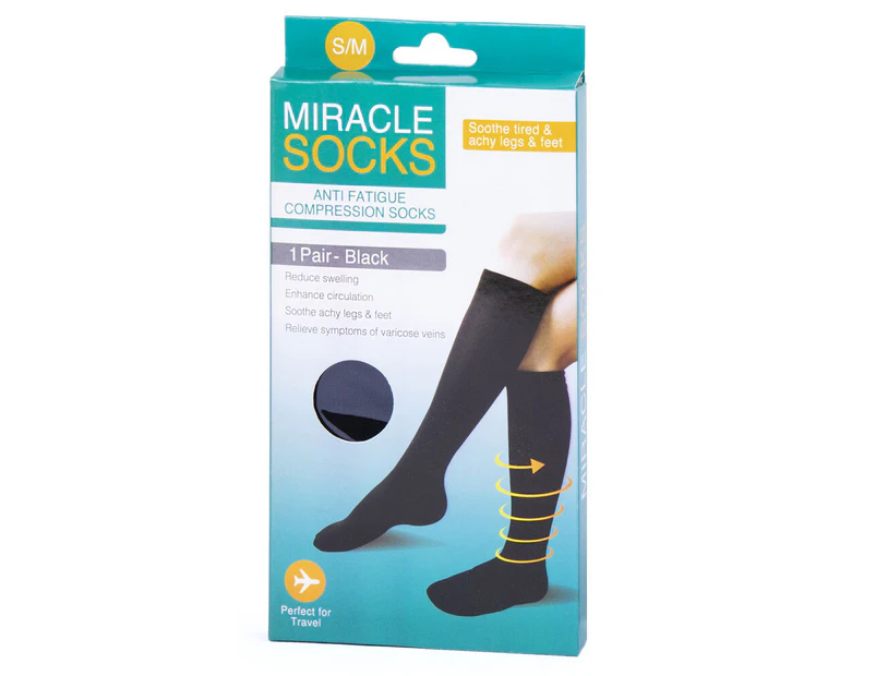 Miracle Anti-Fatigue Knee-High Compression Medical Socks Leg Support Pair M BLK