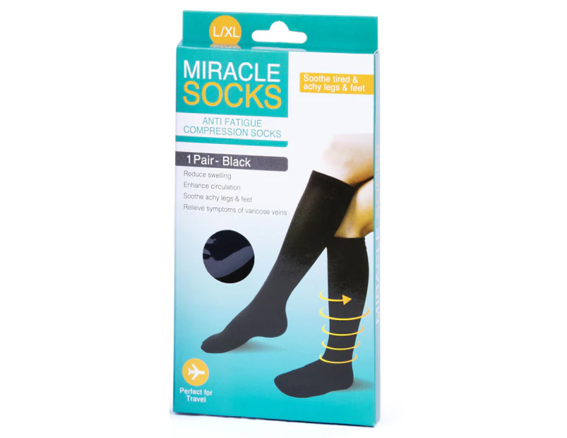 Miracle Anti-Fatigue Knee-High Compression Medical Socks Leg Support XL Black