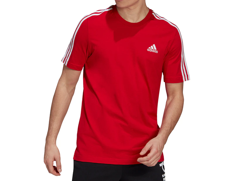 Adidas Men's Essentials 3-Stripes Tee / T-Shirt / Tshirt - Scarlet
