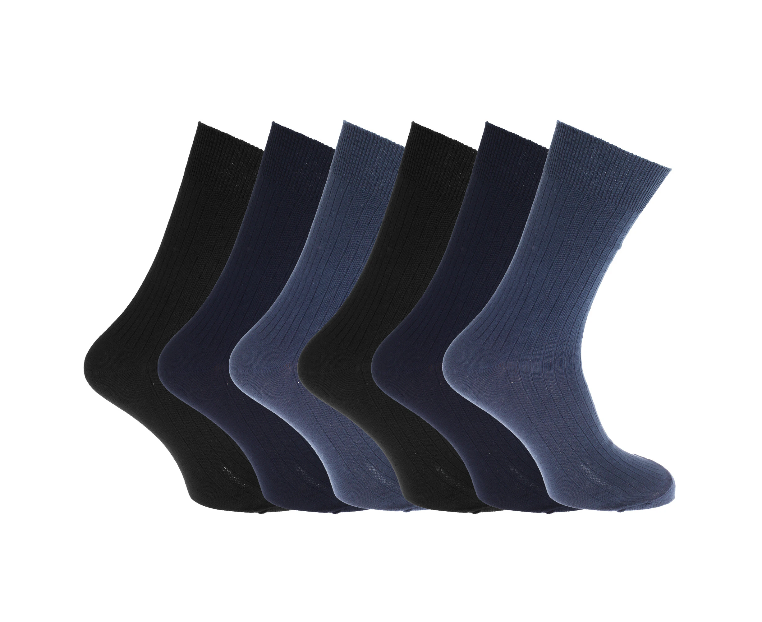 Mens 100% Cotton Ribbed Classic Socks (Pack Of 6) (Shade of Blue) - MB144