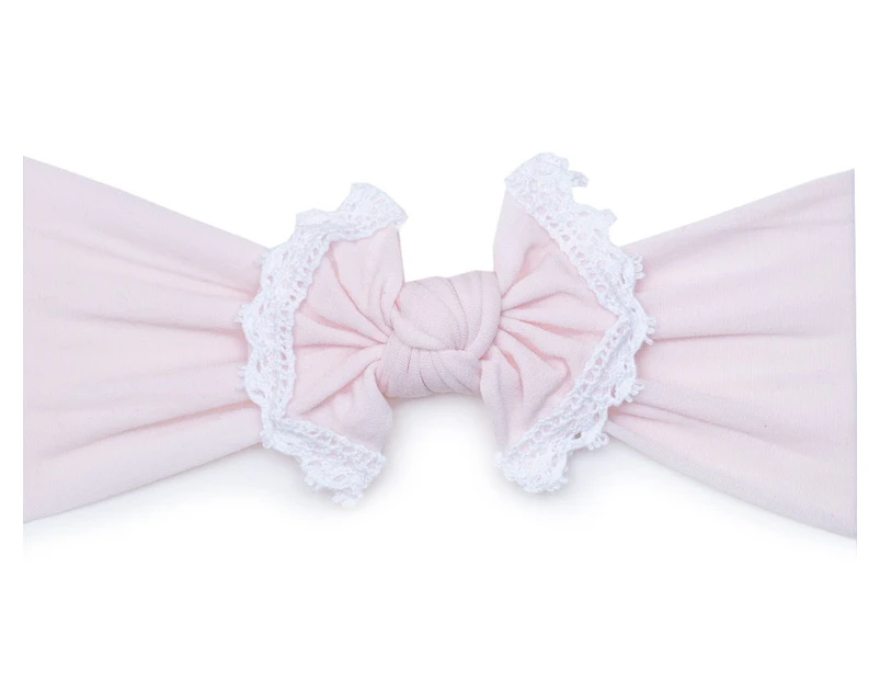 Lit Baby Bows Lace Trim Topknot - Light Pink