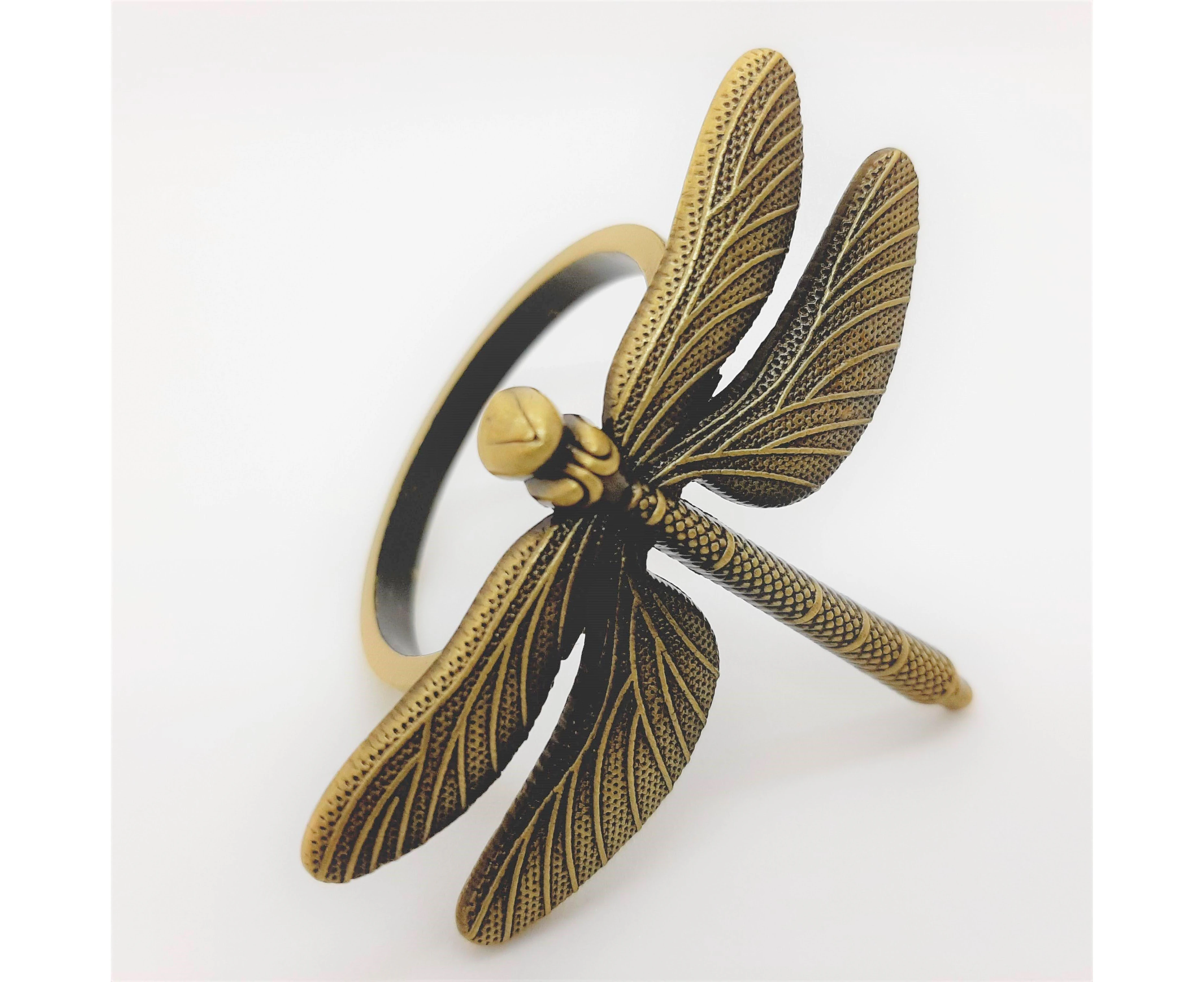 Royalclub Dragonfly Napkin Ring set of 6 - Vintage Gold