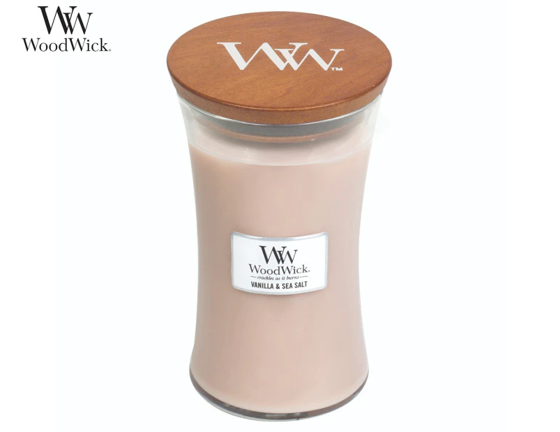 WoodWick Vanilla & Sea Salt Scented Crafted Candle Glass Jar Wax w/ Lid Large