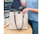 Women's Reversible Leather Look Tote Bag with detachable strap and wristlet, Gisele - BlueMulti