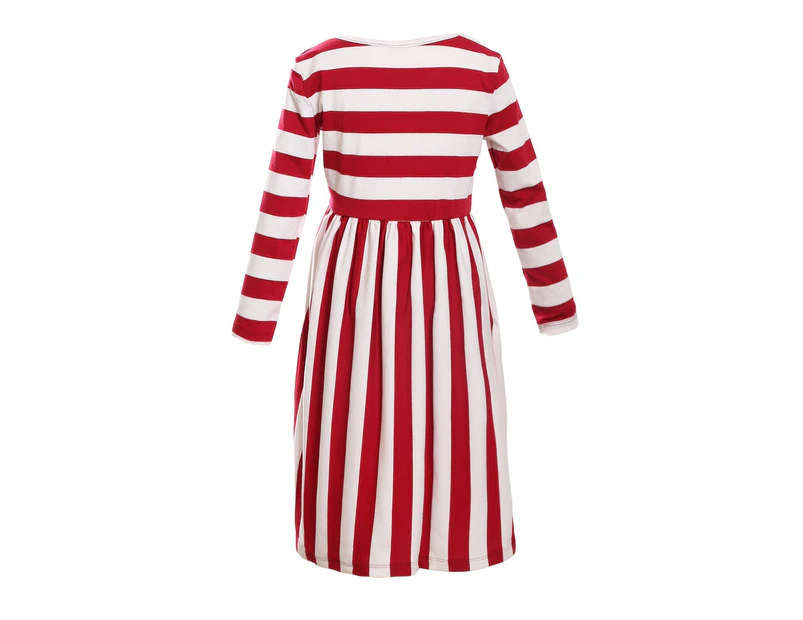 Azura Exchange Red White Striped Long Sleeve Dress For Kids