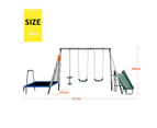 Six-Station Metal Swing Set Kids Swing and Slide Playground Equipment w/Trampoline