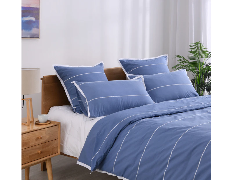 King Single Calista Indigo Quilt Cover Set - Blue