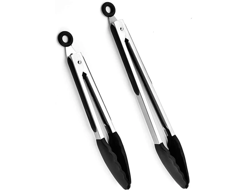 Stainless Steel Silicone BBQ and Kitchen Non-Stick Tongs(Pack of 2)
