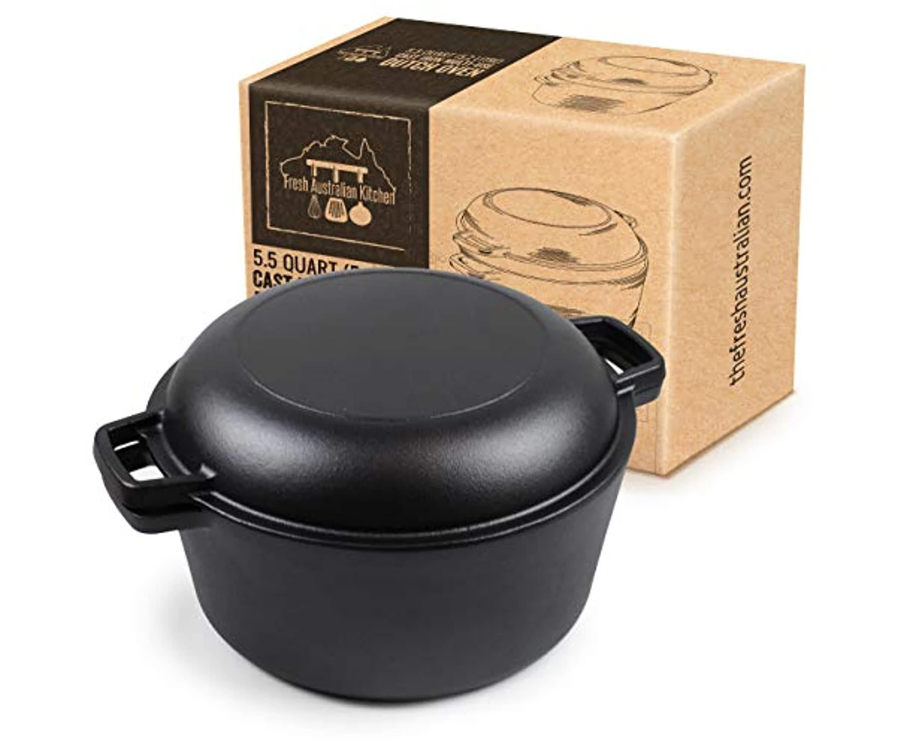 Pre-Seasoned Cast Iron Double Dutch Oven Casserole Pot