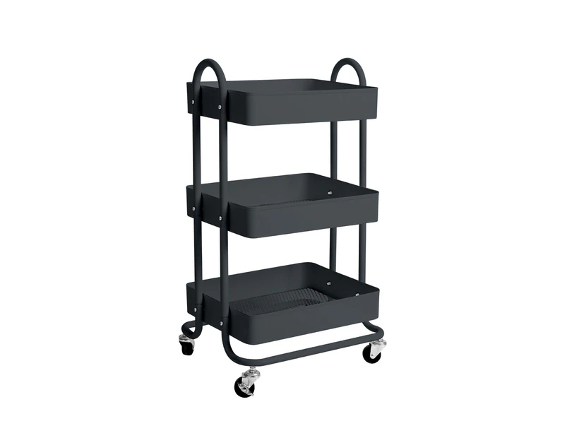 3 Tiers Kitchen Trolley Cart Steel Storage Rack Shelf Organiser Wheels Grey