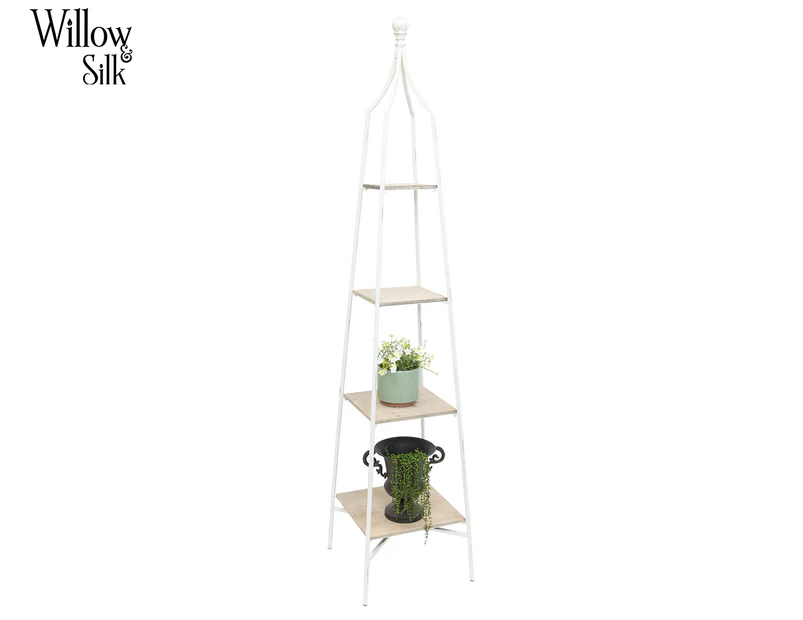 Willow & Silk Tower Shelf - Distressed White/Natural