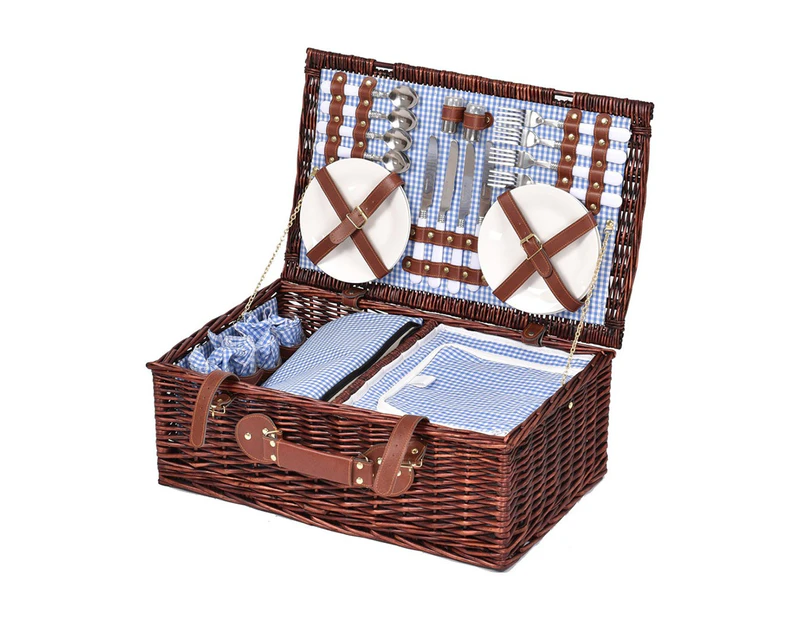 4 Person Picnic Basket Baskets Set Outdoor Deluxe Willow Insulated Storage Carry