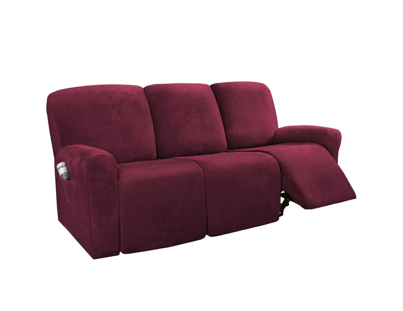 Recliner Sofa Covers 3 Seater Thick Velvet Stretch Reclining Couch Covers Sofa Slipcovers Furniture Covers Form Fit, Burgundy