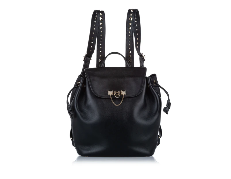 Valentino Preloved Leather Backpack Women Black - Designer - Pre-Loved