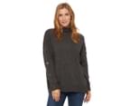 Pingpong Women's Roll Neck Button Down Sleeve Pullover - Charcoal Marle 1