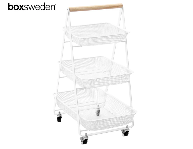 Boxsweden 3-Tier Mesh Storage Trolley - White