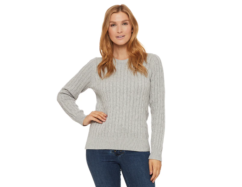 Pingpong Women's Wool Blend Cable Knit Pullover - Grey Marle