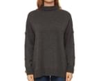 Pingpong Women's Roll Neck Button Down Sleeve Pullover - Charcoal Marle 2