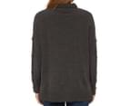 Pingpong Women's Roll Neck Button Down Sleeve Pullover - Charcoal Marle 4