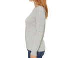 Pingpong Women's Wool Blend Cable Knit Pullover - Grey Marle