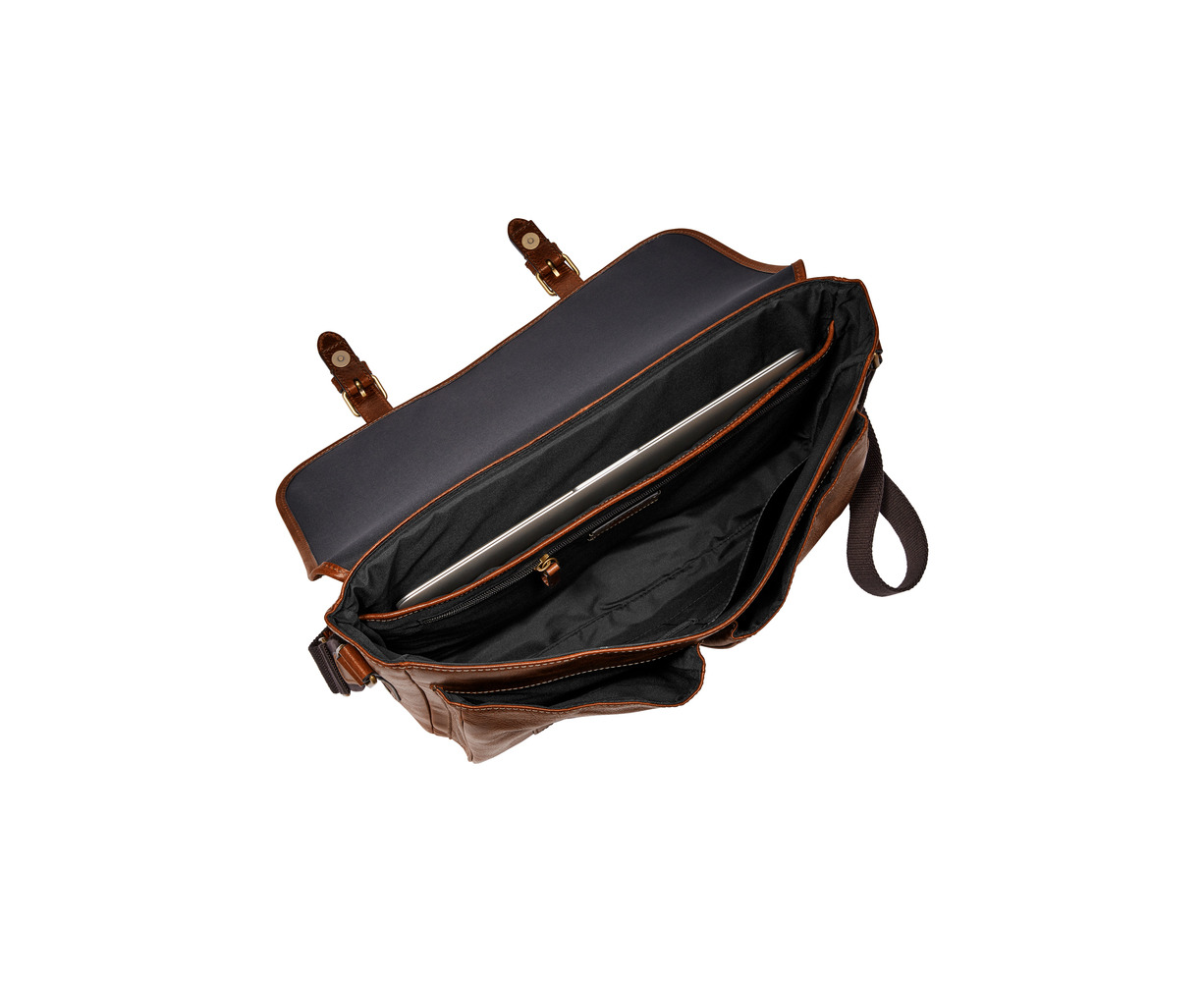  Fossil Men's Greenville Leather Briefcase Messenger Laptop Bag,  Cognac , (Model: MBG9560222) : Clothing, Shoes & Jewelry