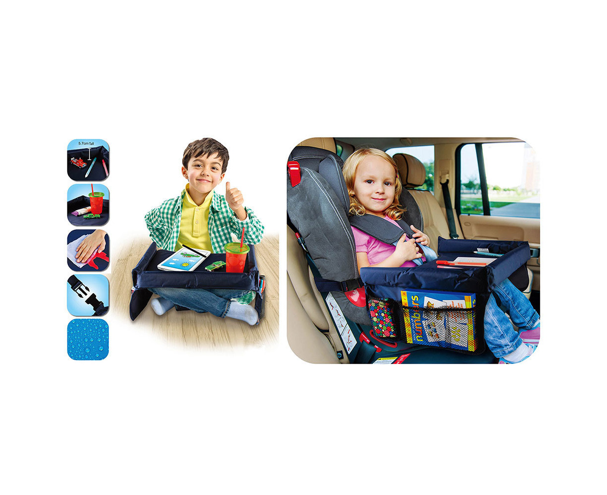 Backseat Storage Play Snack Lap Table Stroller Accessories w Extra Bonus Kids Travel Tray On The Go Activity Desk for Children Toddlers Detachable Top 4-in-1 Car Organizer w Tablet Holder 