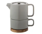 Leaf & Bean Stoneware Soren Tea for One w 400ml Teapot Infuser 250ml Cup Grey