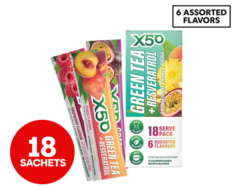 X50 Green Tea + Resveratrol Antioxidant Energy Drink Assorted Flavours 18 Serves