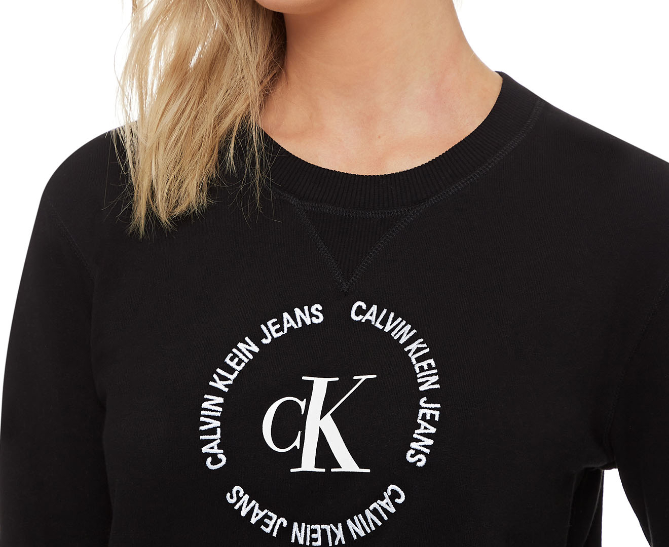 Calvin Klein Jeans Women's Round Logo Cotton Sweatshirt - CK Black ...