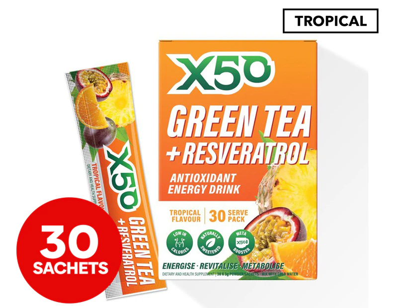 X50 Green Tea + Resveratrol Antioxidant Energy Drink Tropical 30 Serves