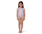 Piping Hot Toddler Girls Recycled Eco-Friendly Scoop Back One Piece Swim Suit Rainbow Tie Dye