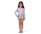 Piping Hot Toddler Girls Recycled Eco-Friendly Drawstring Mid-Thigh Swim Short Rainbow Tie Dye