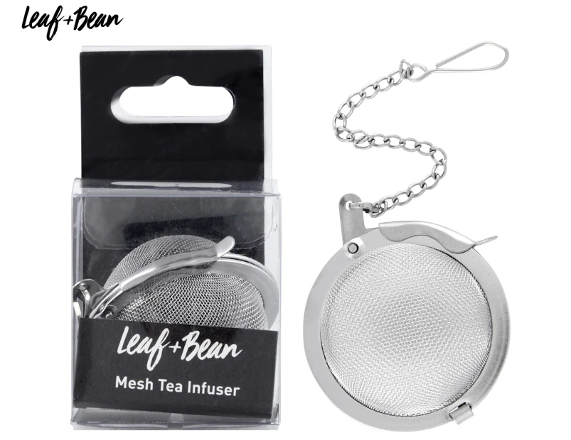 Leaf & Bean Mesh Tea Ball w/ Chain - Silver