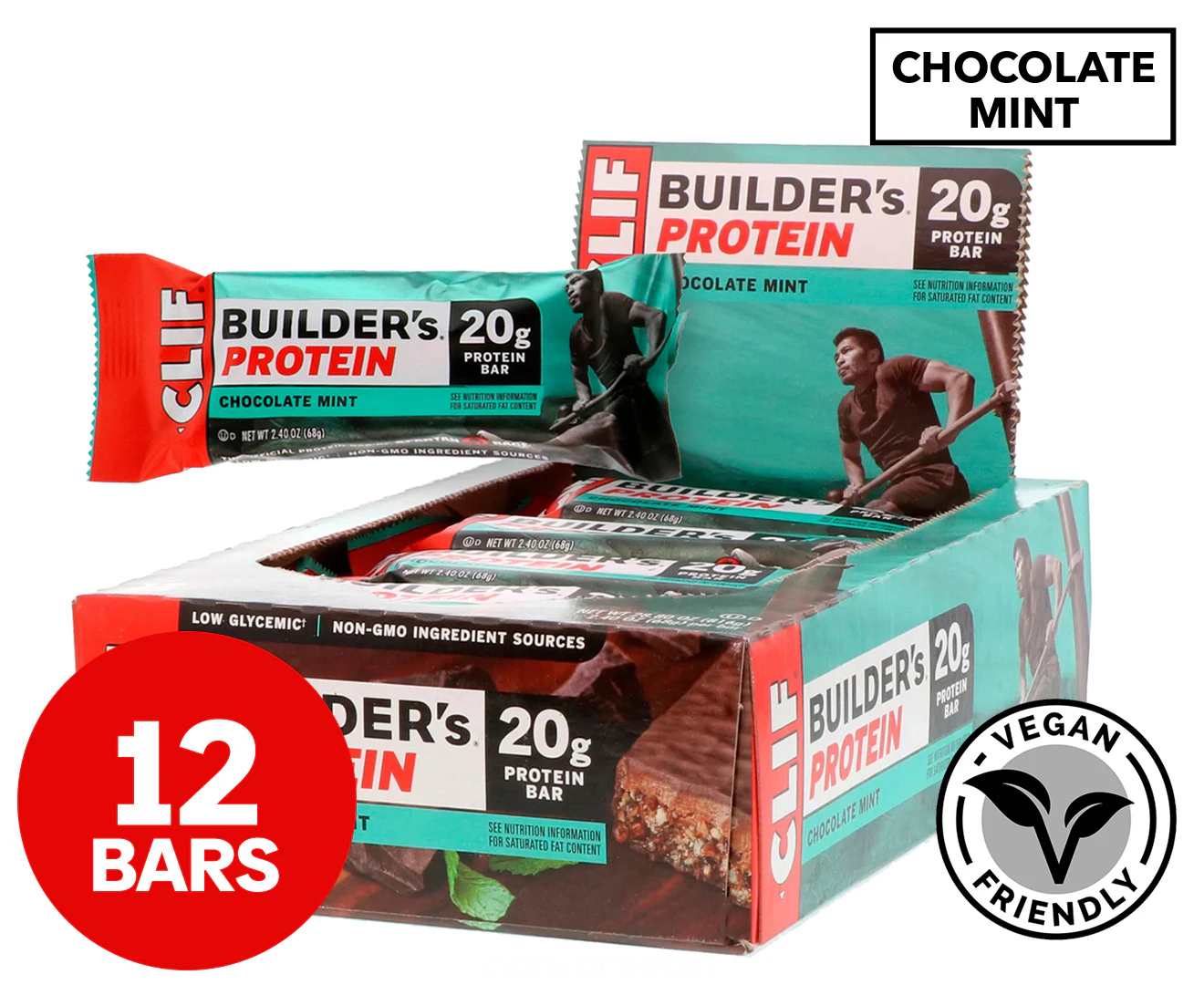 12 x CLIF Builders Protein Bars Chocolate Mint 68g