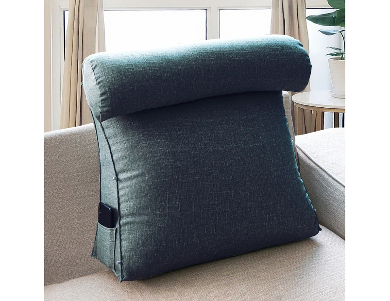 Adjustable Slub Triangle Back Wedge Cushion Soft Support Pillow Navy Blue