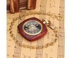 Elegant Square Red Sandalwood Roman Black Dial Mechanical Pocket Watch For Men