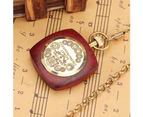 Elegant Square Red Sandalwood Roman Black Dial Mechanical Pocket Watch For Men